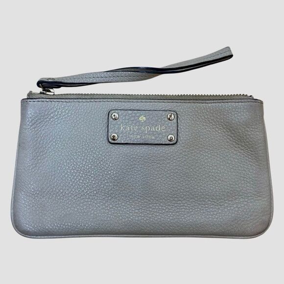 Kate Spade NY Jackson Slim Wristlet Wallet‎ Pebbled Leather Beige Tan Gray Zip - Picture 1 of 7
